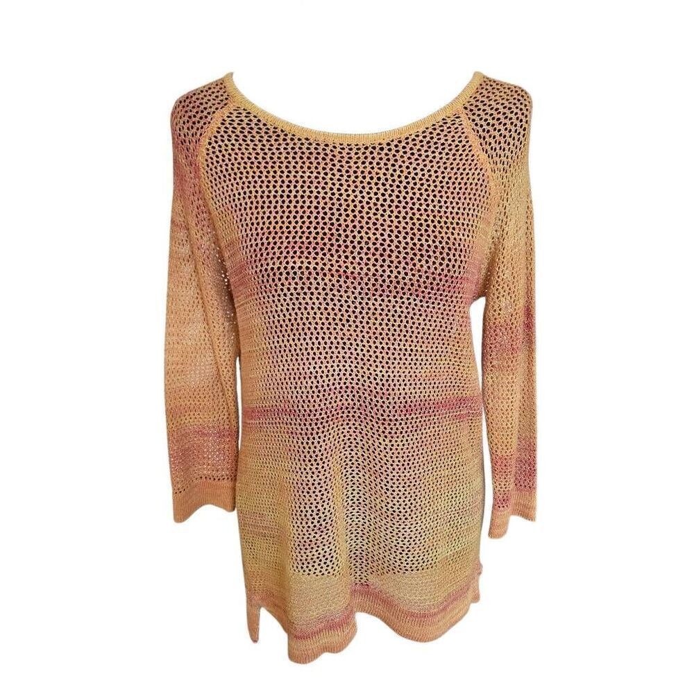 Project Womens Open Knit Pullover Raglan Sleeve Variegated Peach Sweater Medium
